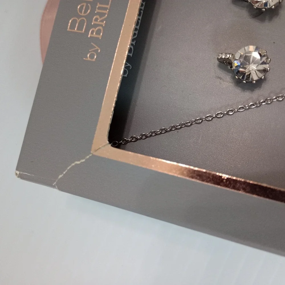 Brilliance‎ Jewelry Set Sterling Silver Heart Necklace & Crystal Earrings New